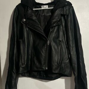 RSQ Black Leather Jacket with Hood